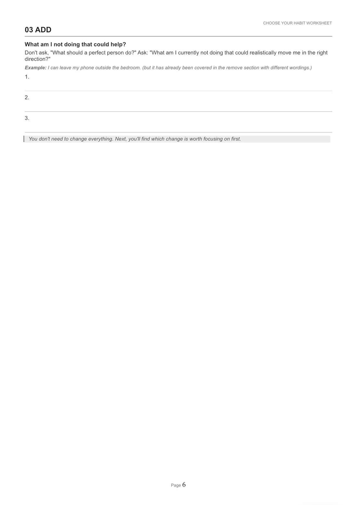 Choose Your Habit Worksheet