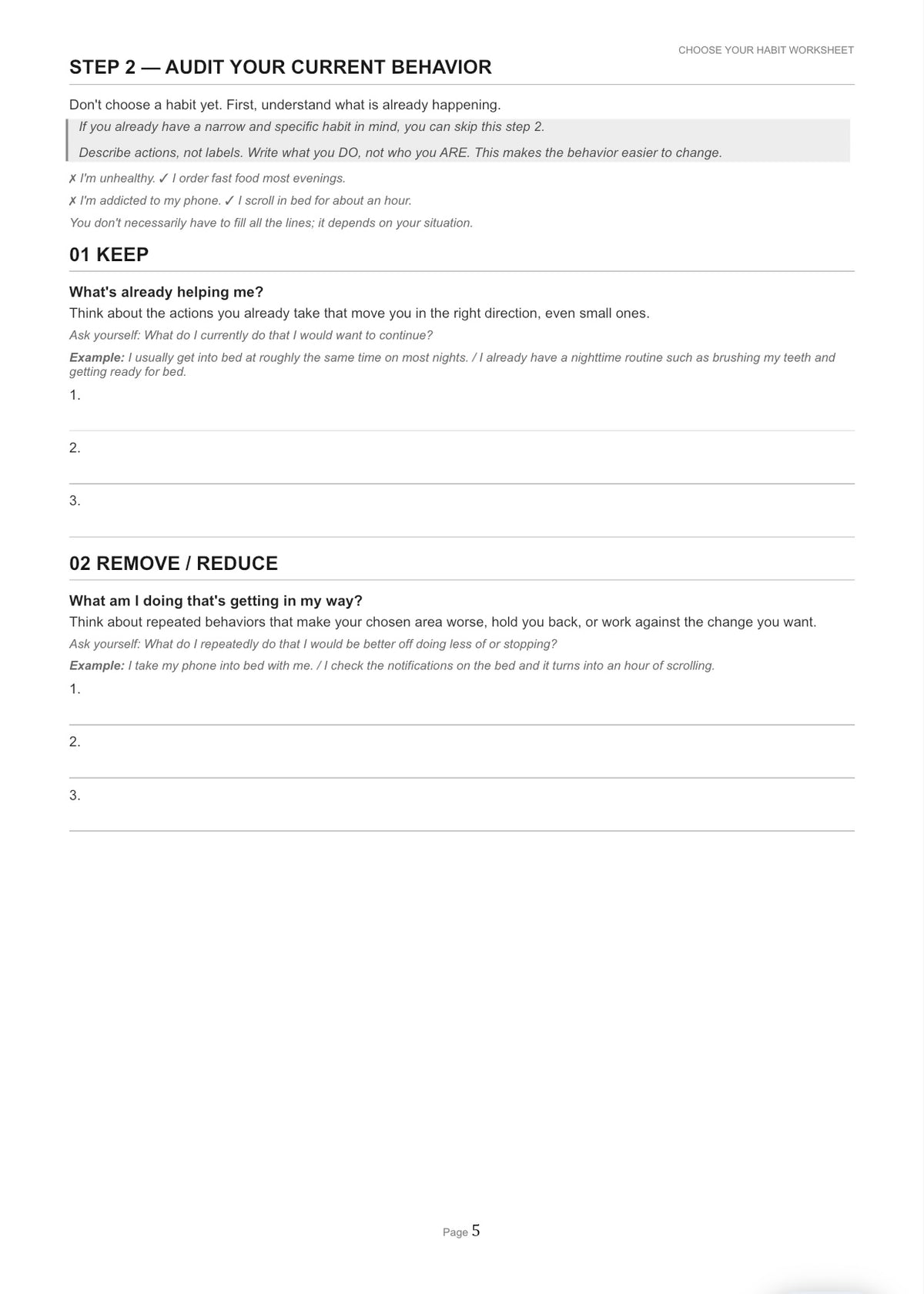 Choose Your Habit Worksheet