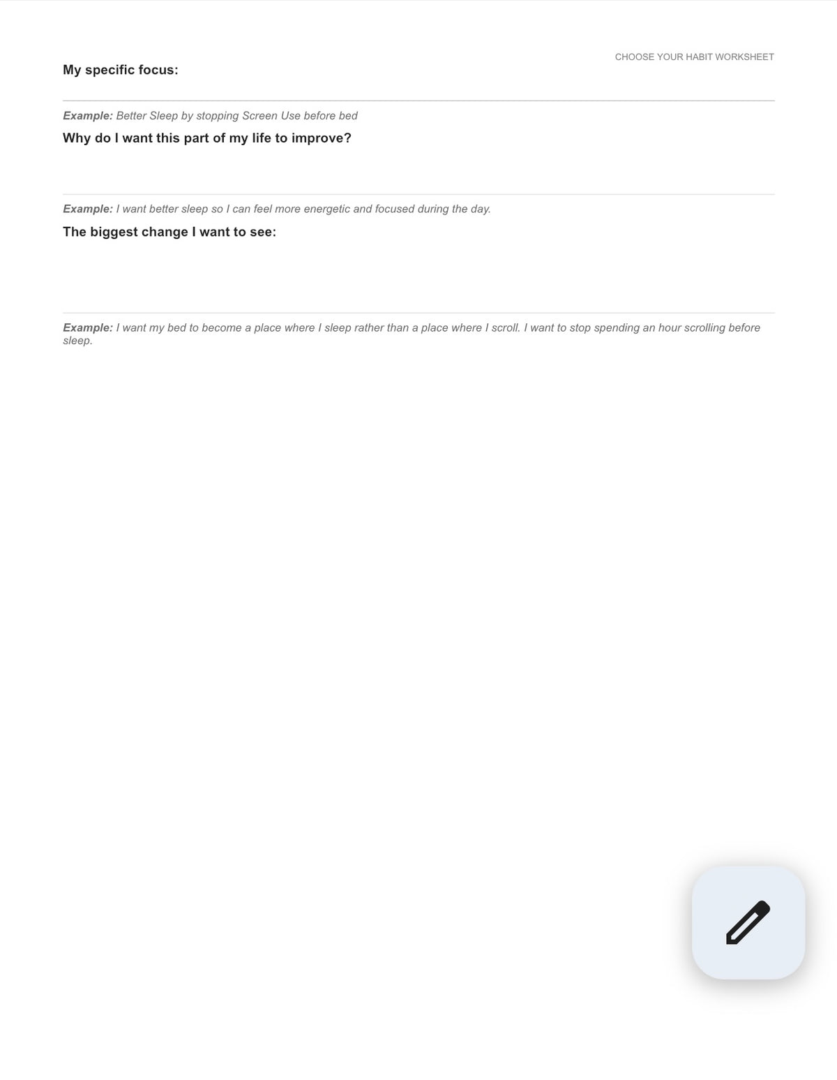 Choose Your Habit Worksheet